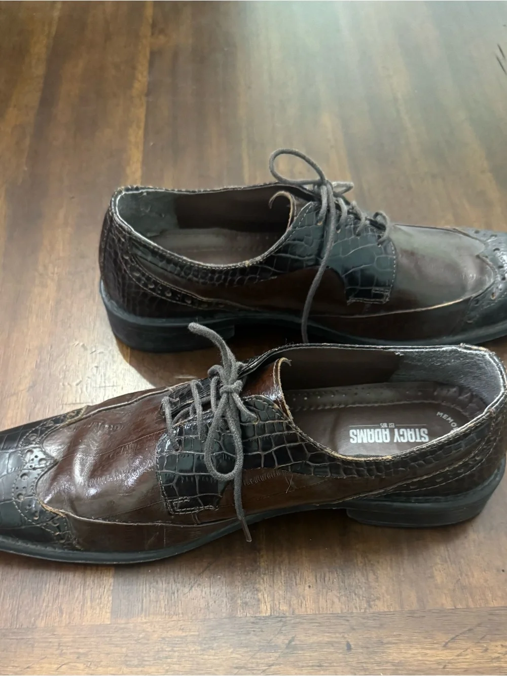 Stacy Adams Brown and Black Croc-Embossed Wingtip Oxfords